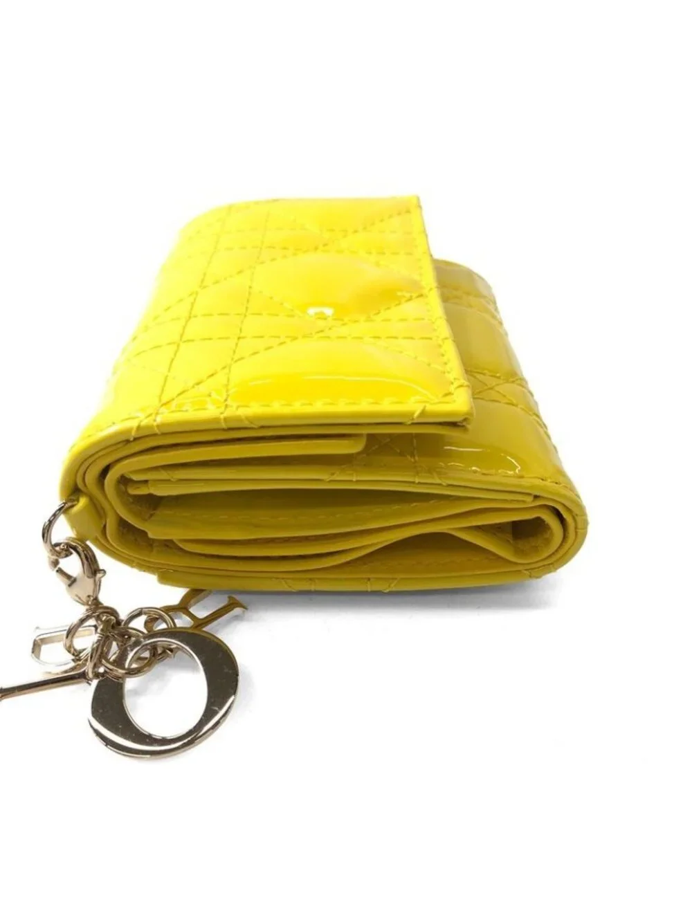 Dior Lady Lotus Wallet Cannage Patent Calfskin Trifold Handbag